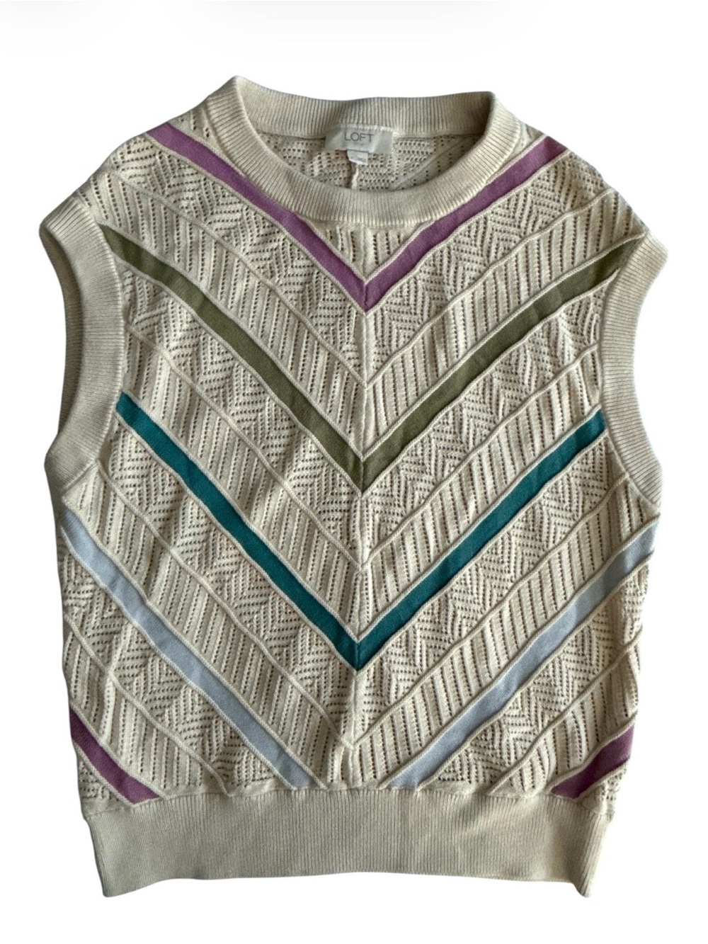 LOFT Sweater Tank Vest Women’s Small Size Chevron Open Knit Preppy Academia